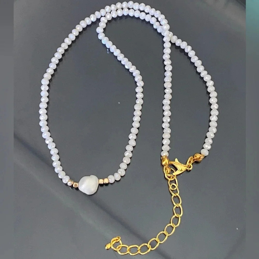 Handmade White Seed Bead Single Real Freshwater Pearl Necklace New